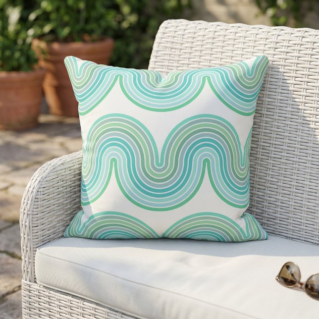 Chic Mint Green Turquoise Blue White Wave Pattern Cushion (Creator Uploaded)
