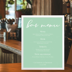 Chic Mint Green Typography Wedding Bar Menu Poster