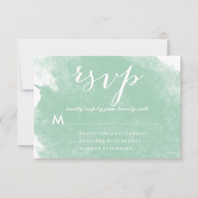 CHIC MINT GREEN WATERCOLOR WEDDING RSVP CARDS (Front)