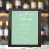 Chic Mint Green Wedding Signature Cocktails Menu