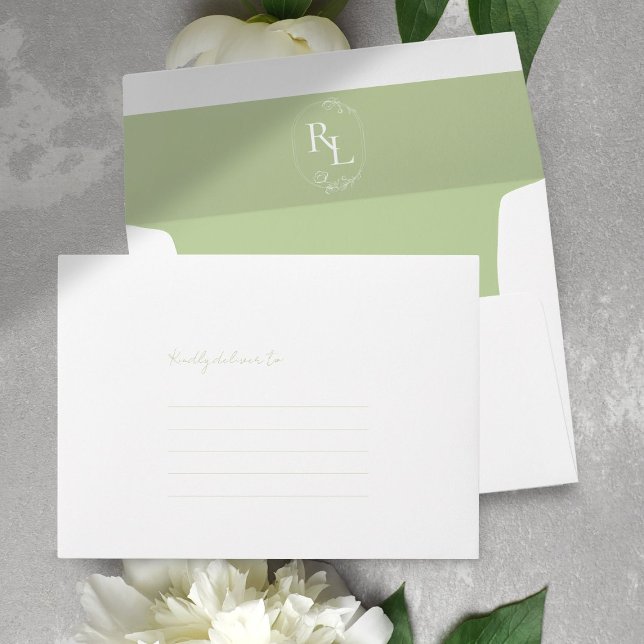 Chic Mint Green & White Monogram Wedding Envelope (Creator Uploaded)
