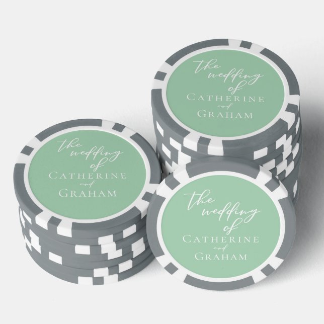 Chic Mint Green White Personalised Wedding Poker Chips (Stack)