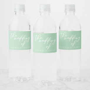 Chic Mint Green White Personalised Wedding Water Bottle Label
