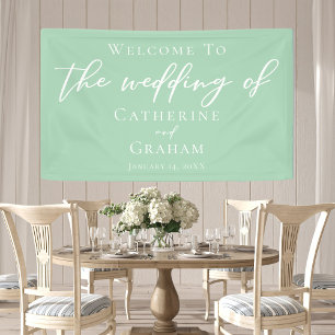Chic Mint Green White Typography Spring Wedding Banner