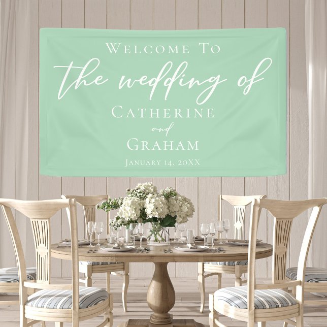 Chic Mint Green White Typography Spring Wedding Banner (Creator Uploaded)