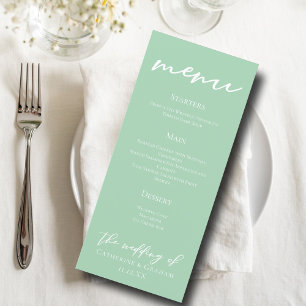Chic Mint Green White Typography Wedding Dinner Menu
