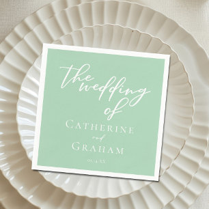 Chic Mint Green White Typography Wedding Napkin