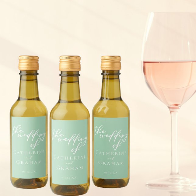 Chic Mint Green White Wedding Personalised Mini Wine Label (Creator Uploaded)