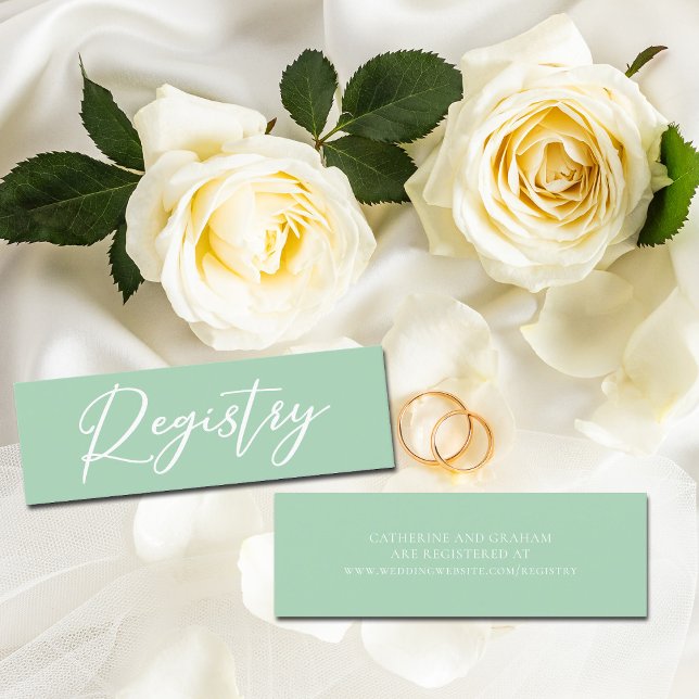 Chic Mint Green White Wedding Registry Website Mini Business Card (Creator Uploaded)