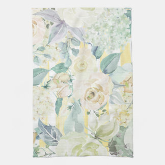 Chic mint green yellow blue watercolor floral tea towel