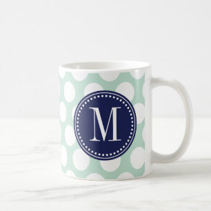 Chic Mint & Navy Big Dots Monogrammed Coffee Mug