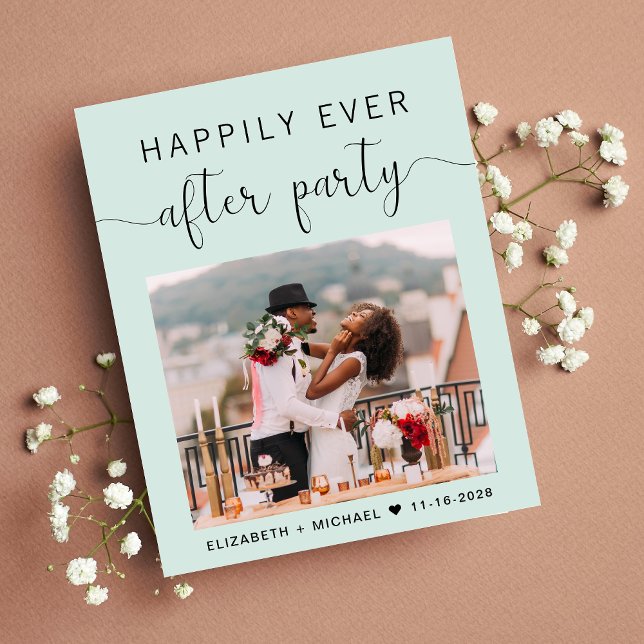 Chic Mint Photo Wedding Reception Invitation (Creator Uploaded)