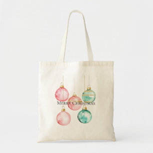 Chic Mint Pink Gold Christmas Ornaments Tote Bag