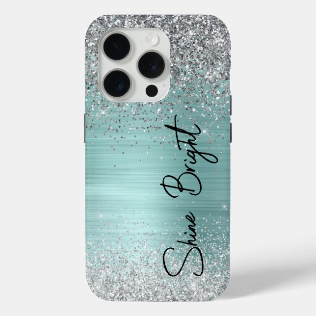 Chic Mint Silver Glitter Sparkle Case-Mate iPhone Case (Back)