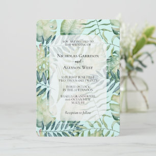Chic Mint Tropical Green Leaves Wedding Invitation