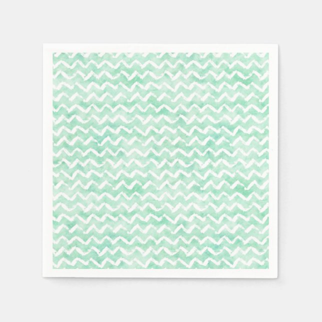 Chic Mint Watercolor Chevron Stripes Napkin (Front)