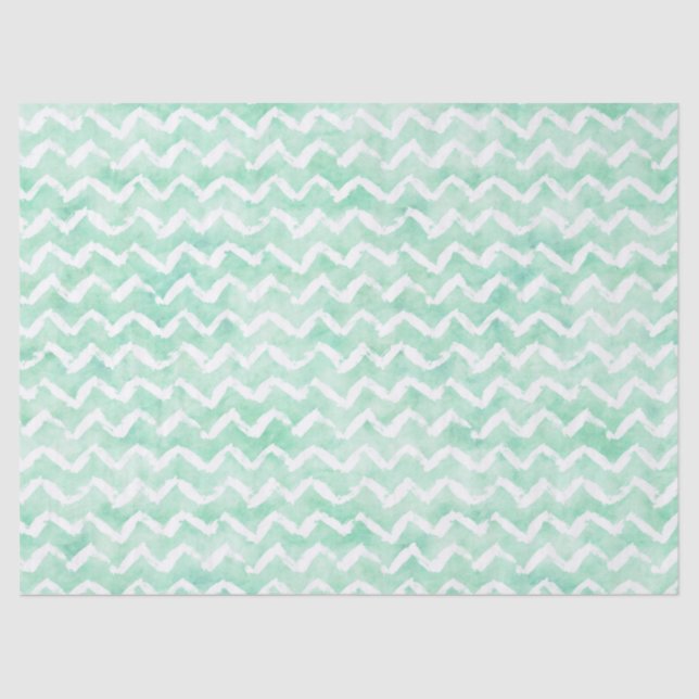 Chic Mint Watercolor Chevron Stripes Tissue Paper (Front)