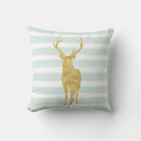 Chic Mint Watercolor Stripes Gold Deer