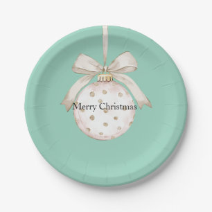 Chic Mint White Dots Bow Ornament Christmas Paper Plate