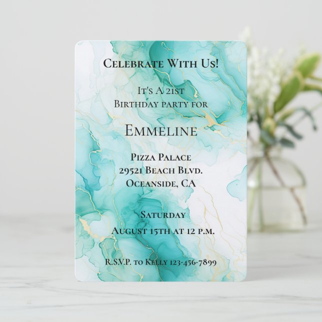 Chic Mint White Gold Birthday Invitation (Standing Front)