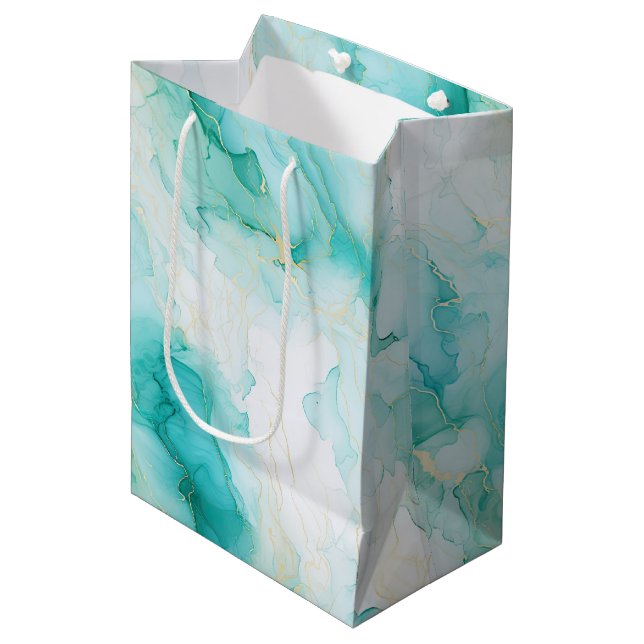 Chic Mint White Gold Birthday Medium Gift Bag (Front Angled)