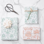 Chic Mint White Peach Floral Wedding Wrapping Paper Sheet<br><div class="desc">Chic Mint White Peach Floral Wedding Birthday Bridal Shower</div>