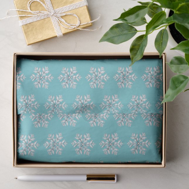 Chic Mint White Snowflakes Christmas Tissue Paper (Gift)