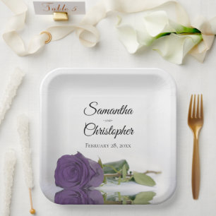 Chic Mirrored Amethyst Purple Rose Elegant Wedding Paper Plate