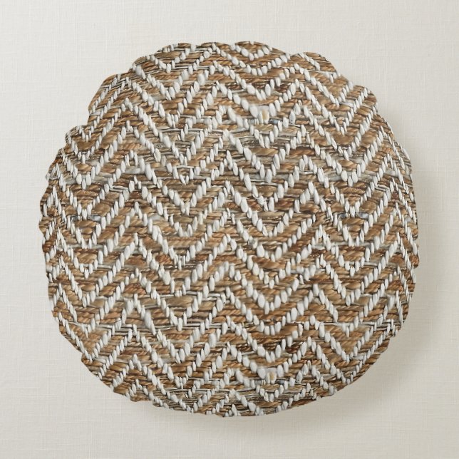 Chic mocha mousse chevron pattern round cushion (Front)