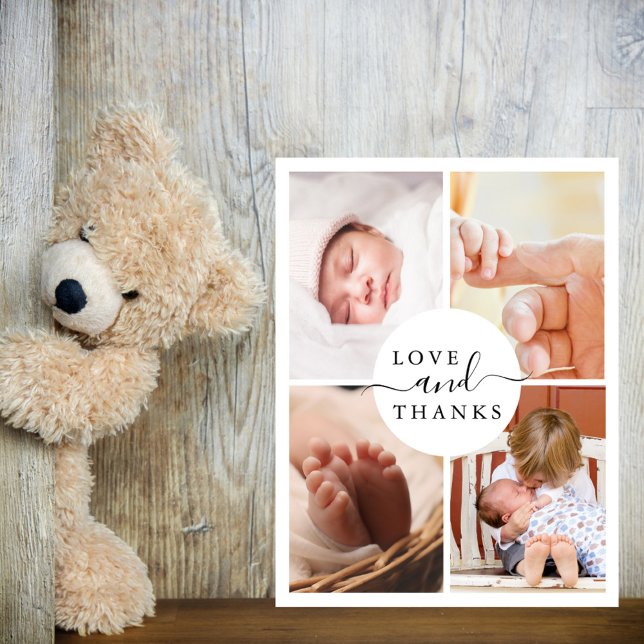Chic Modern 4 Photo Baby Shower Thank You Postcard (Creator Uploaded)