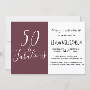 Chic Modern 50 Fabulous Burgundy 50th Birthday Invitation
