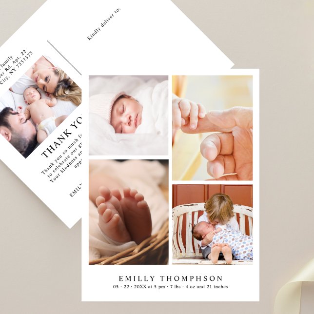 Chic Modern 5 Photo Baby Shower Thank You Postcard (Creator Uploaded)