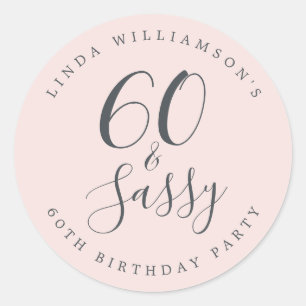 Chic Modern 60 Sassy Pastel Pink 60th Birthday Classic Round Sticker