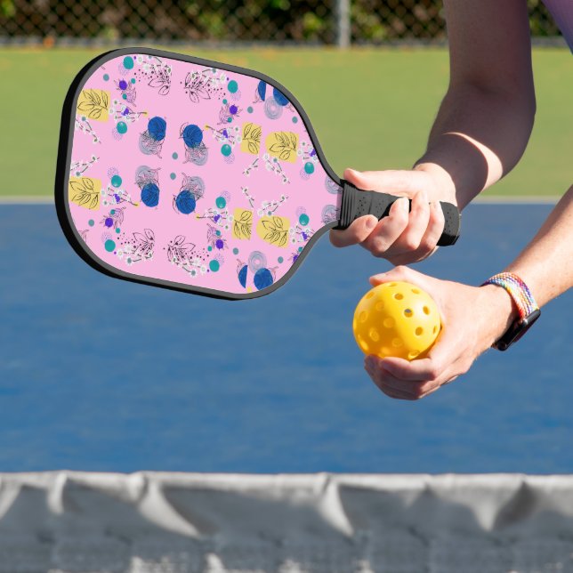 Chic Modern abstract flowers on pink Pickleball Paddle (Insitu)