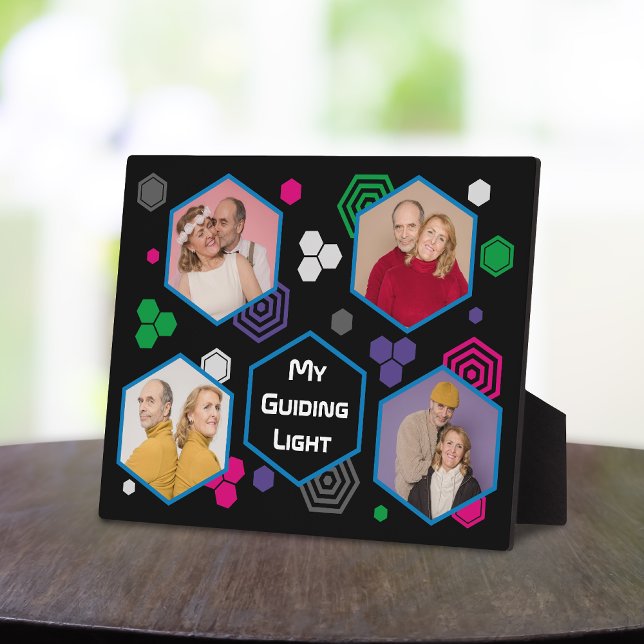Chic Modern Abstract Hexagon Trendy Photo Collage Plaque (Creator Uploaded)