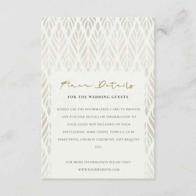 CHIC MODERN ART DECO SILVER IVORY WEDDING DETAILS ENCLOSURE CARD (Front)