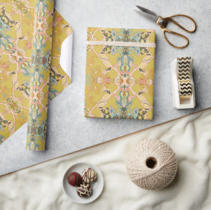 Chic Modern Baroque Pattern in Pink Gold Blue Wrapping Paper