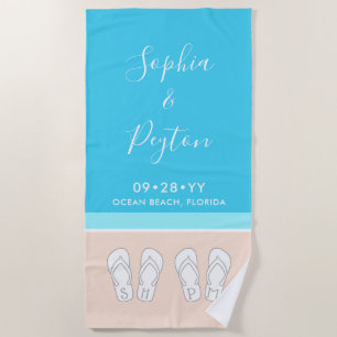 Chic Modern Beach Wedding Honeymoon Anniversary Towel