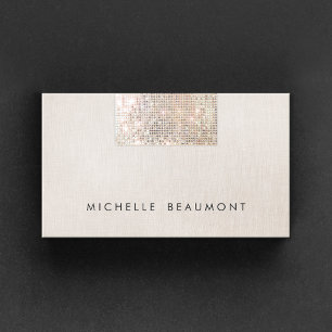 Chic Modern Beauty Salon Faux Sequin Beige Business Card