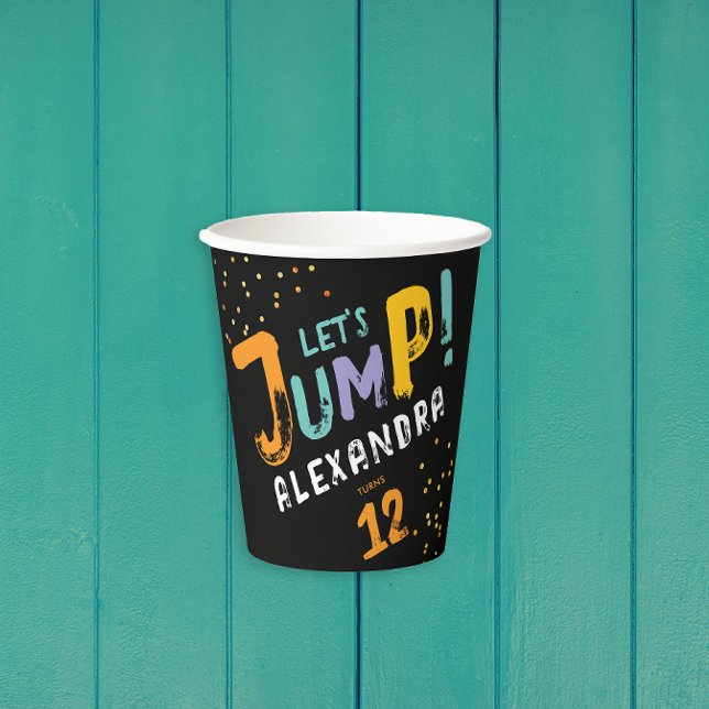Chic Modern Black Bounce Jump Colourful Brush Typo Paper Cups (Creator Uploaded)