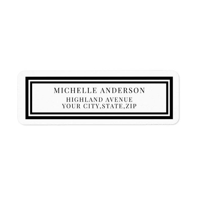 Chic Modern Black Double Boarder Return Address (Front)
