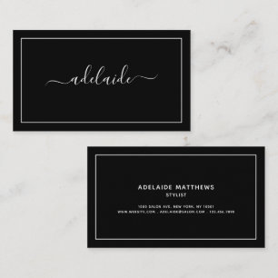 Chic Modern black hair stylist script signature Business Card