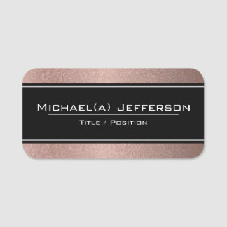 Chic Modern Black On Luxury Rose Gold Pink Glitter Name Tag