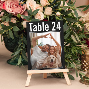 Chic Modern Black Pet Photo Wedding Table Number