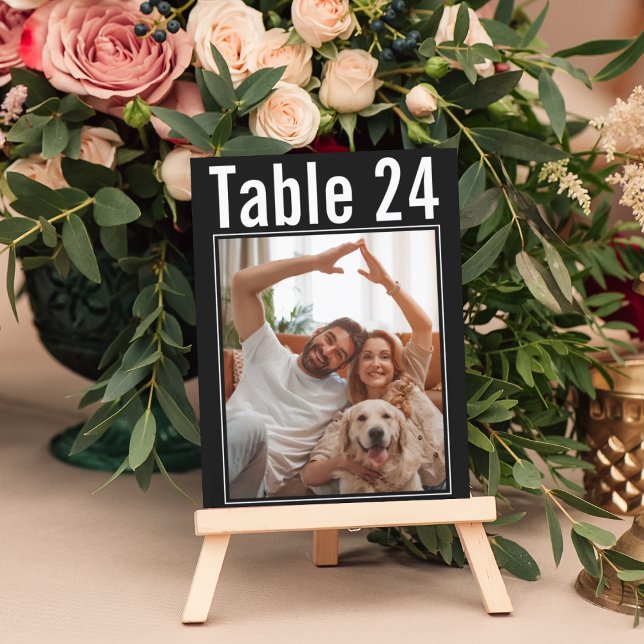 Chic Modern Black Pet Photo Wedding Table Number (Creator Uploaded)