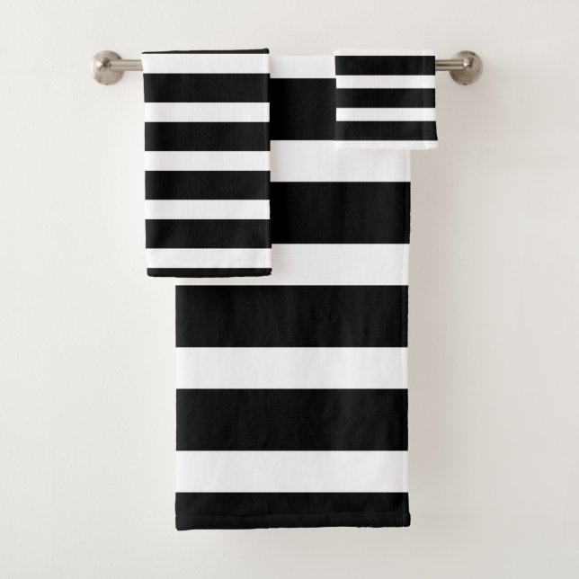 Chic Modern Black White Stripes Pattern Bath Towel Set (Insitu)