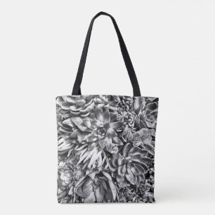 Chic Modern Black & White Succulent photo pattern Tote Bag