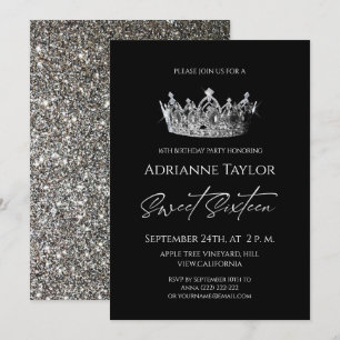 Chic Modern Black White Sweet 16 Invitation