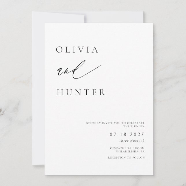 Chic Modern  Black & White Wedding Invitation (Front)