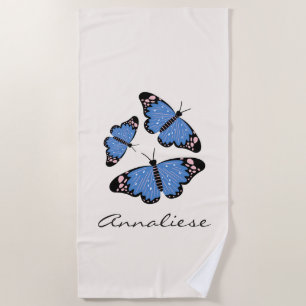Chic Modern Blue Butterfly Design Personalised  Beach Towel